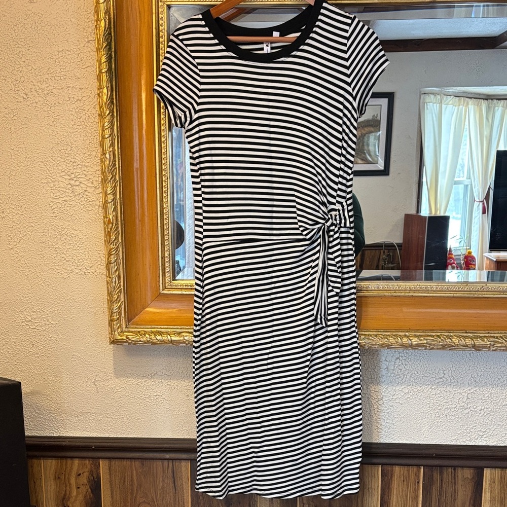 Cable & Gauge Black & White Striped Midi Dress - Size S